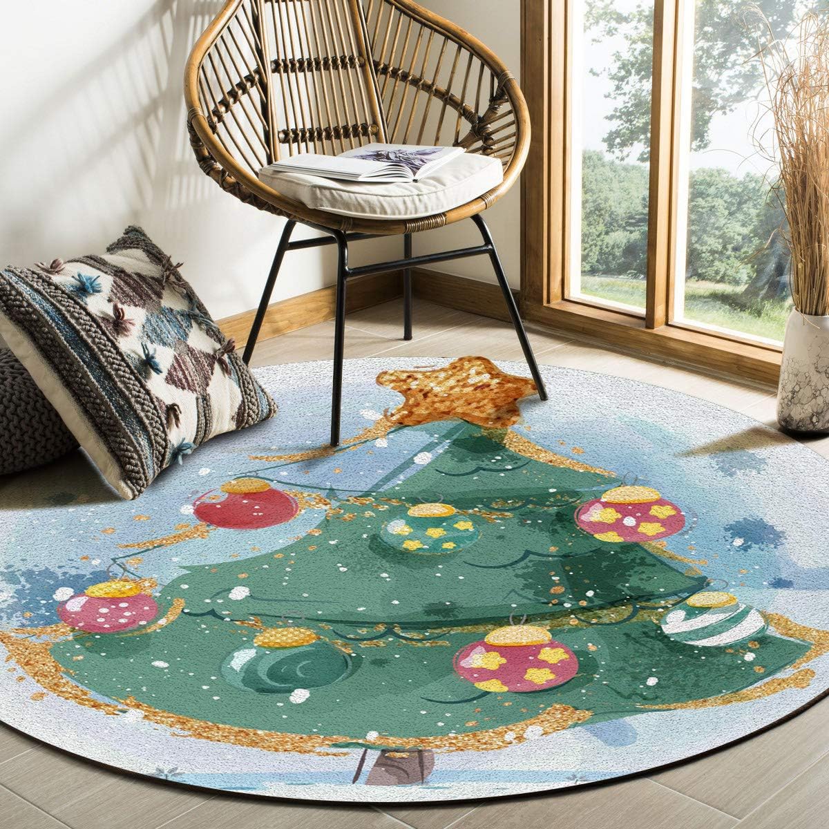 Christmas Tree Cartoon 6ft Round Area Rugs Happy New Year