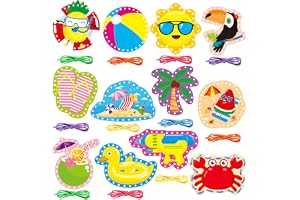 Summer Lacing Cards Sewing Kits For Kids 12 Pack Beach Theme Pool Party Decoration Double Sided Cardboard Lacing Playing Games for Boys Girls Preschool Home Developing Imagination Education Supplies