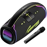 WorryFree Gadgets Portable Bluetooth Speaker with Handle, Deep Bass, TWS, Microphone, 20-Hour Playtime, IPX6 Splashproof, 300W, Black