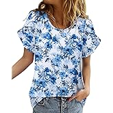 CRAZY GRID Women's Shirts Summer Casual Crewneck Short Sleeve Blouses Cute Floral Print Tunic Tops