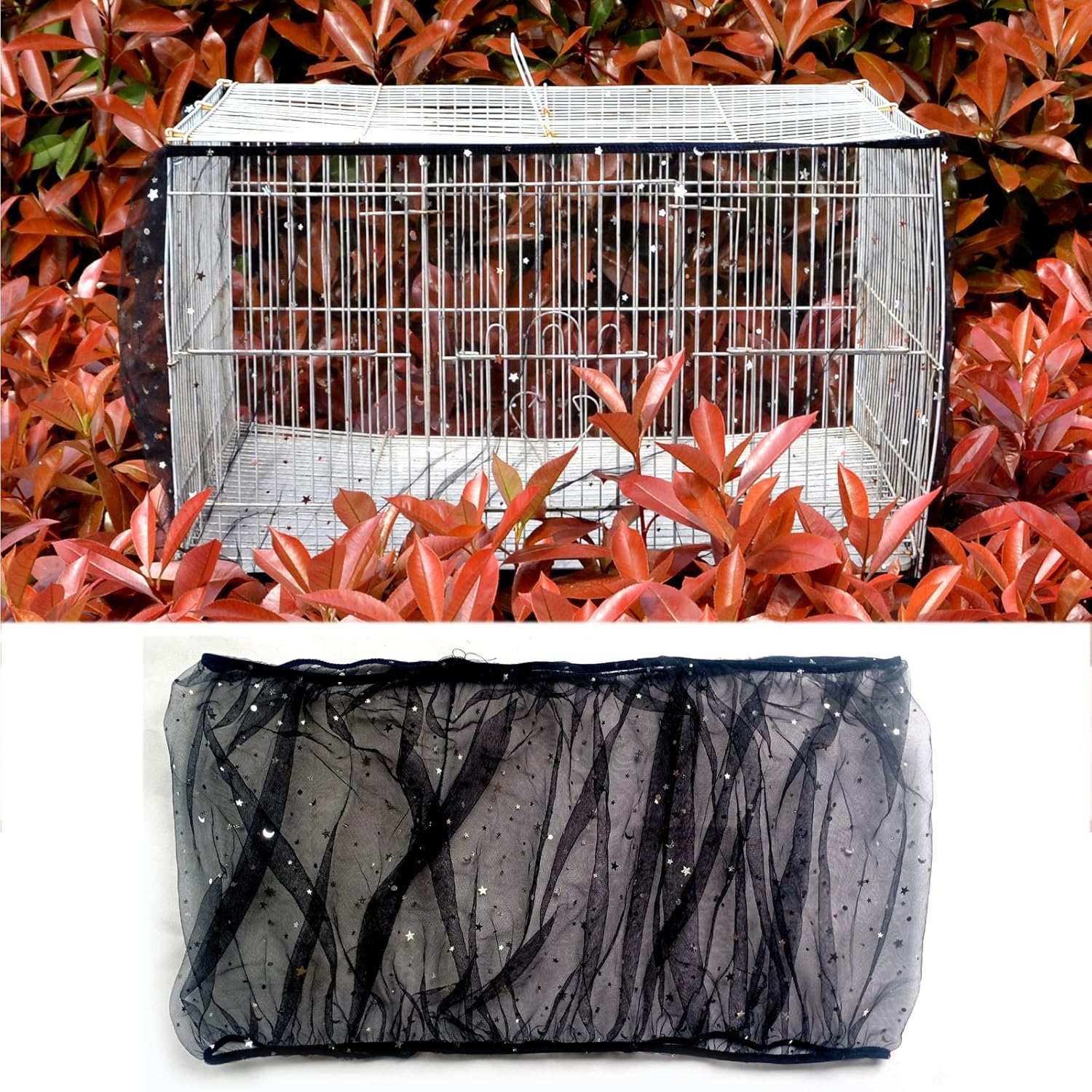 VKEDA Bird Seeds Catcher Nylon Net Cover to Protect Pet Net Cover Birdcage Skirt Cage Net Cover Cage Debris Controls (Black - M): Kitchen & Dining