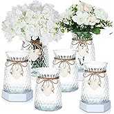 Tiangrid 6 Pcs Glass Bud Vases with Twine Rope and Heart Label 6.3 Inch Boho Vintage Vase Flower Decorative Glass Vase for Centerpieces Holiday Wedding Home Table Decorations (Clear)