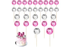 AHQIZFX 30 Pieces Disco Ball Cupcake Toppers, Mini Disco Balls Disco Party Decorations Happy Birthday Cake Topper 1970s Disco Ball for Disco Theme Party 70s Theme Party Favor 0.9/1.2/1.9" (Pink+Silver)