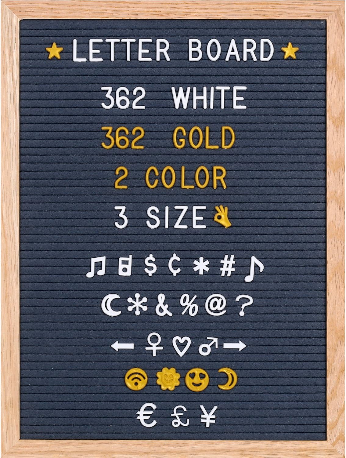 Aukronic Changable Felt Letter Board with 720 Letters, Numbers & Symbols, Changeable Wooden Message Board Sign, Oak Wood Frame,Wall Mount, With Free Canvas Bag (Grey, 12x16 Inch)