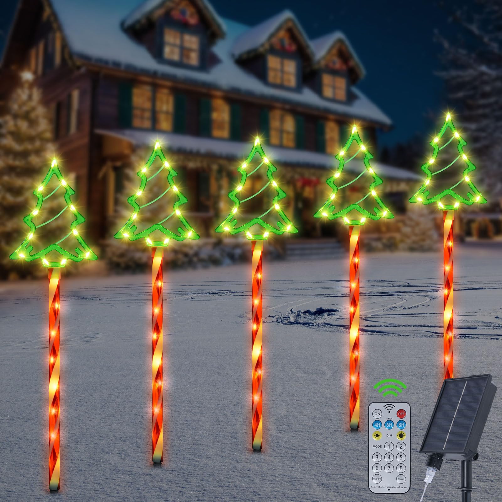 Ninonly Solar Christmas Tree Lights Outdoor, 5 Pack 85 LED Green Christmas Tree Decoration Lights, 8 Modes Solar Light Outdoor, Waterproof Garden Light for Xmas Patio Pathway