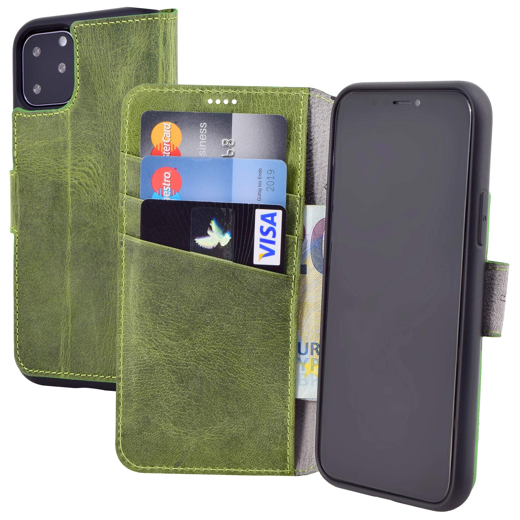 Suncase Book-Style Case Compatible with iPhone 11 (6.1 Inch) Leather Case (Slim Fit) Leather Mobile Phone Case Protective Case with 3 Card Slots in Antique Kiwi Green — image 1