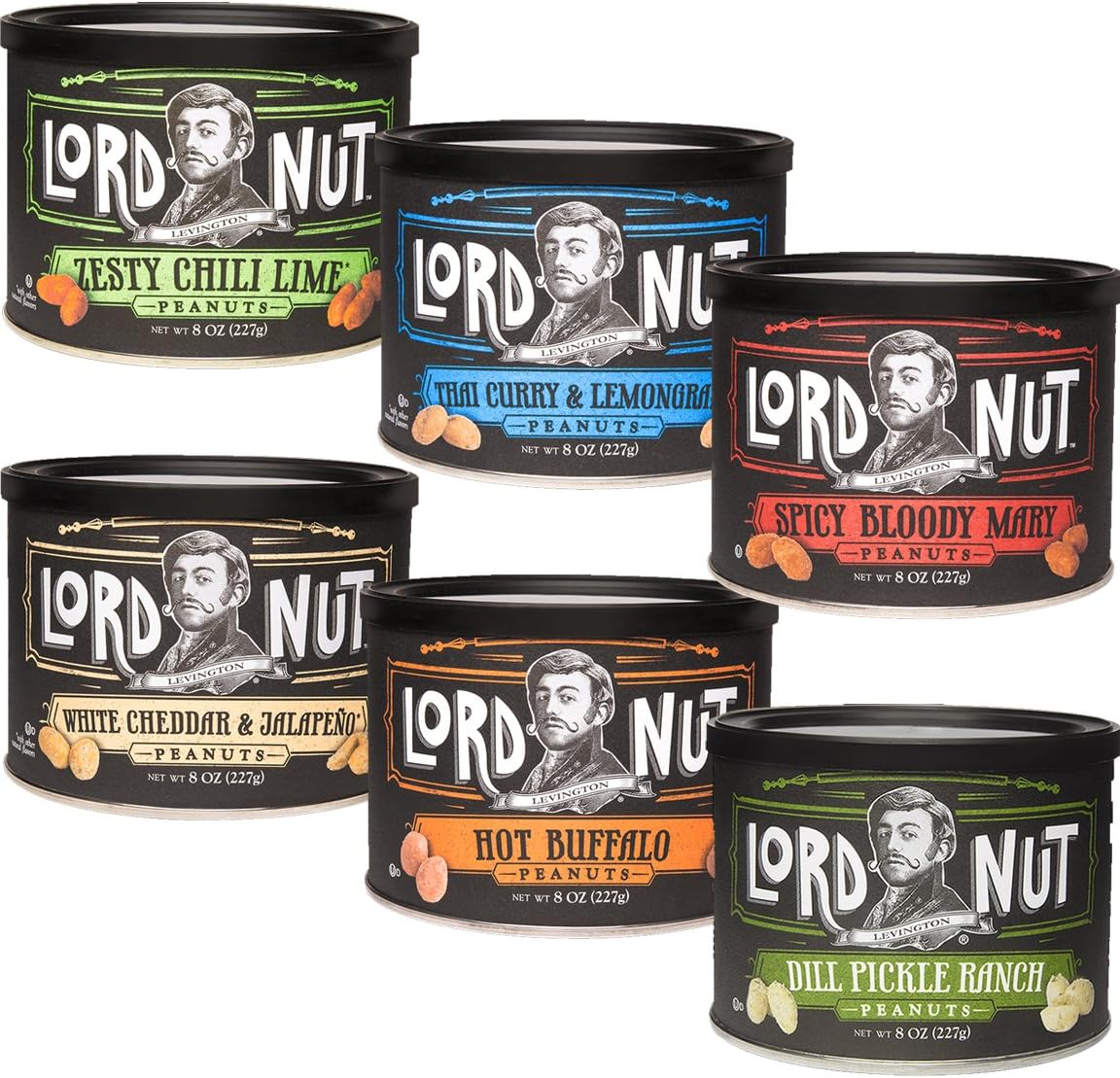 Lord Nut Levington Peanuts Certified Kosher OU - Variety Pack - All 6 Flavors - 8 oz Each Pack - 48 oz Total