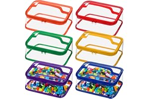 Nitial 6 Packs Clear Toy Storage Bags PVC Organizing Toys Bags with Zipper for Kids Building Blocks Board Games Christmas Valentines Birthday Gift(Bright Colors)