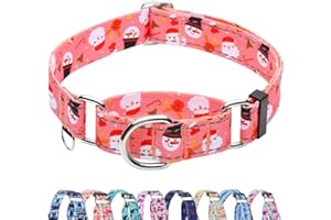 Fidohug Reflective Christmas Martingale Collar for Dogs Nylon Training Collar with No Buckle No Pull Dog Collar for Medium Dogs（Pink Snowman，M）