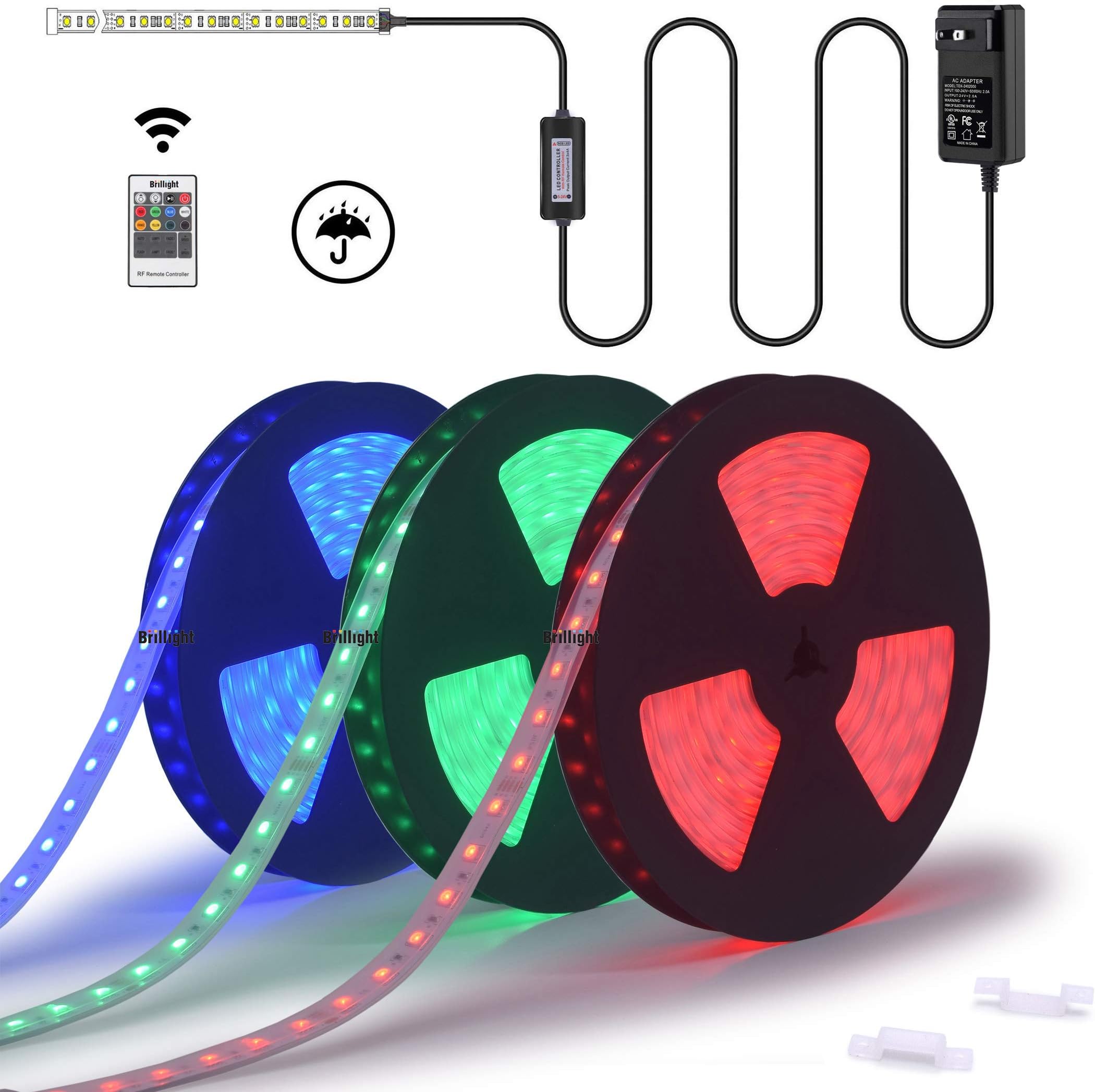 60 Feet 12V WiFi Music Sync RGB LED Strip Light IP65 Waterproof One Long Run Rope Lights Party Home Decor Colors Lighting