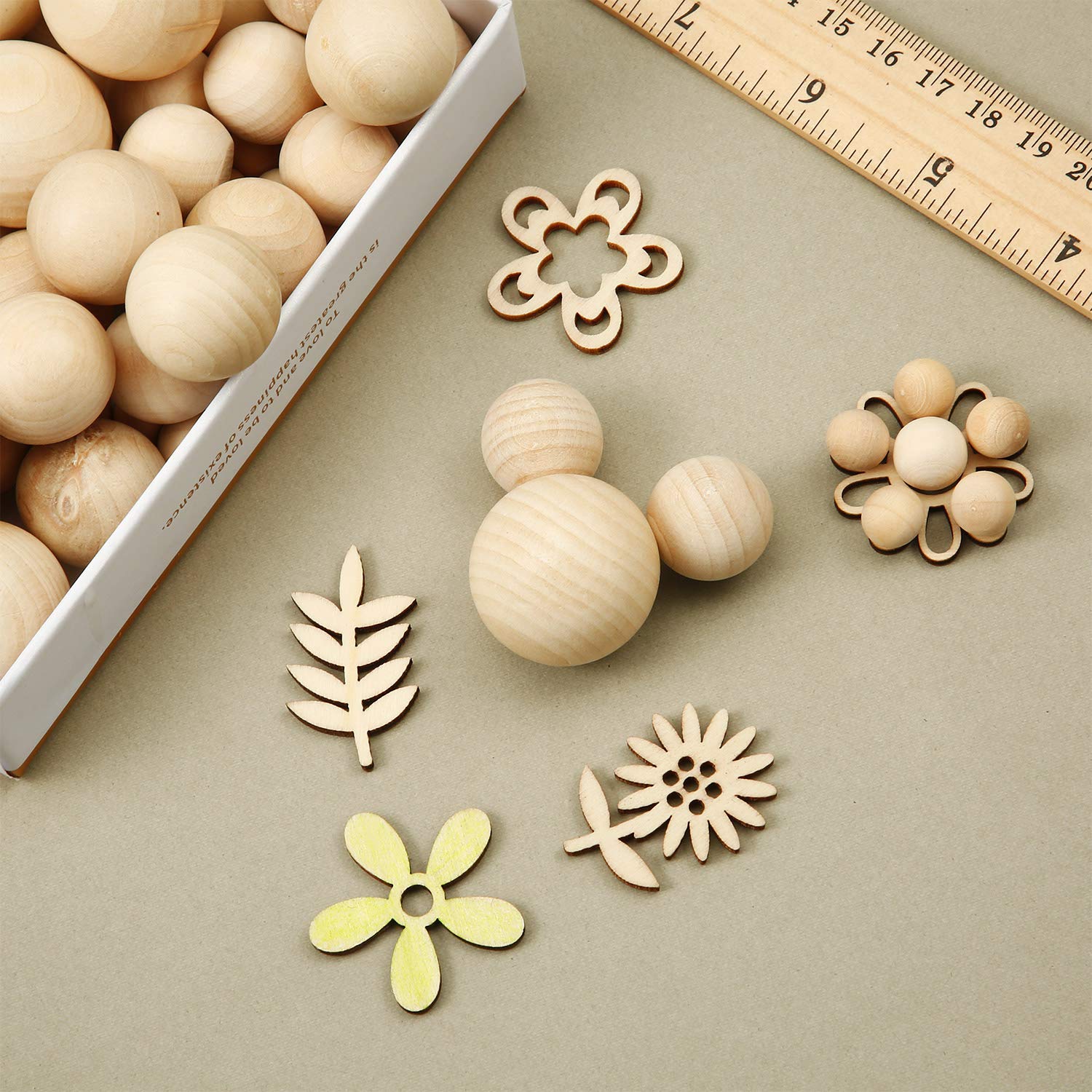 Blulu 122 Pieces Round Wood Balls Unfinished Wooden Balls Natural Craft for DIY Craft Projects Jewelry Making Arts Design, 5 Sizes