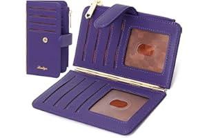 Badiya Credit Card Holder for Women RFID Blocking Slim Wallet Bifold Multi Card Case Zipper Pocket with 3 ID Window