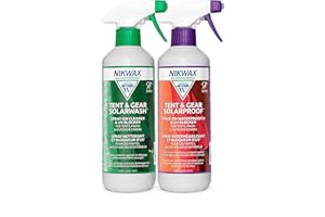 Nikwax Tent & Gear, Tent & Gear Duo-Pack, 500ml, SolarWash & SolarProof, Cleaning & Waterproofing Spray, Cleaner, Restores DW