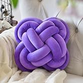 Knot Pillow Ball, 12" Decorative Throw Pillows for Couch Bed, Dark Purple | Decor Knotted Square Floor Pillow Cushions with Velvet Fabric for Bedroom Living Room