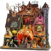 Lemax Creepy Pumpkin Patch Lighted Facade, 11.4-in, 11.42-in | Ghoulish Skulls &amp; Bats Haunt the Pumpkin Patch | 11.42 x 11.22 x 4.72 In, 3 AA Batteries or Adaptor | Spooky Town
