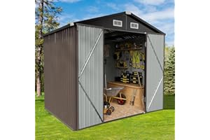 Breezestival Outdoor Storage Shed 5.6x8.5 FT, Utility Steel Tool Shed with Lockable Door and Air Vents, Galvanized Metal Shed for Garden Backyard Patio Lawn (6' x 8')