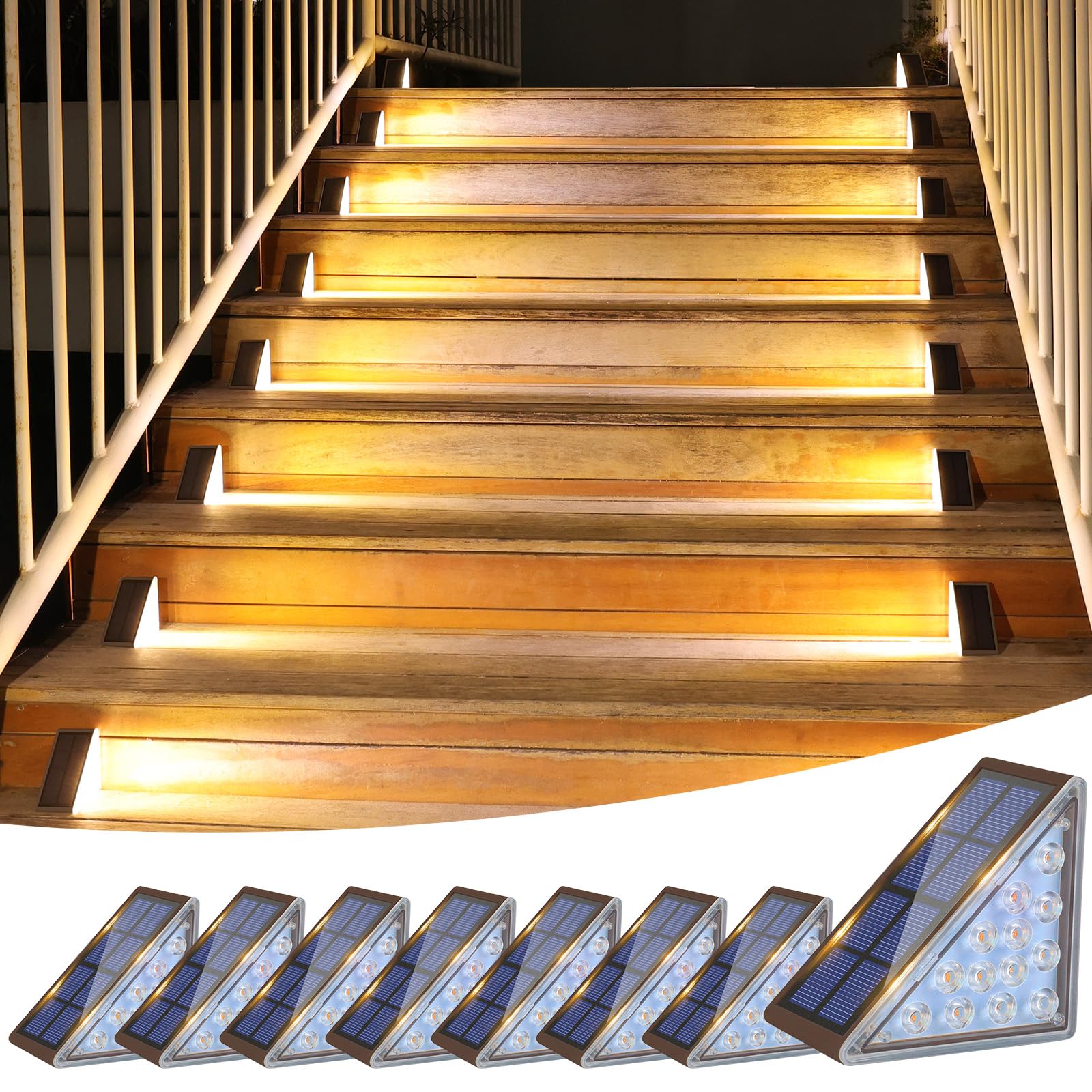 Photo 1 of VOLISUN Solar Step Lights Outdoor Waterproof, LED Outdoor Stair Lights, Solar Step Light for Outside, Deck Light Decor for Stair,Front Porch and Patio(Brown,8 Pack)