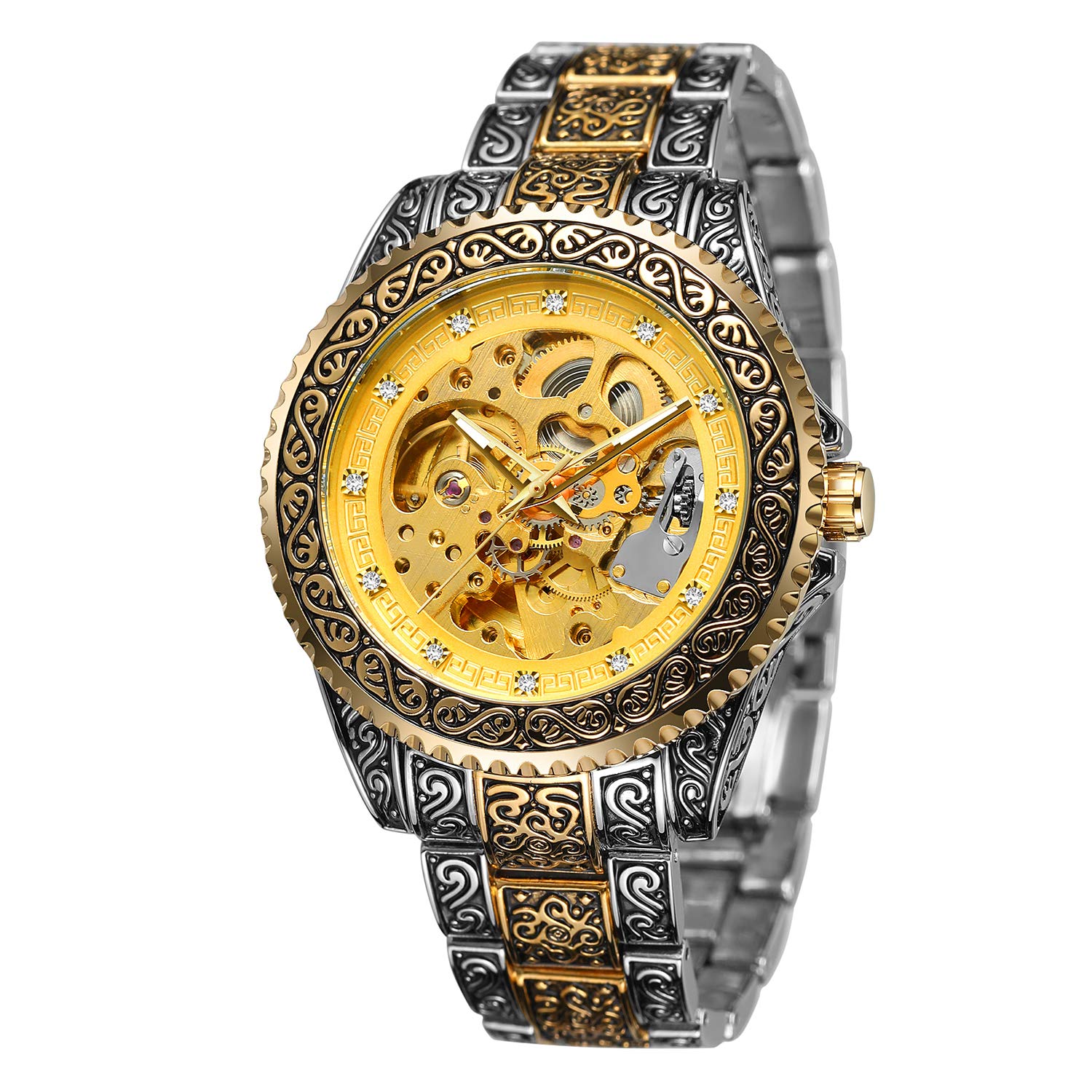 FORSINING Mechanical Wrist Watch Waterproof Engraving Stainless Steel Skeleton Automatic Watches for Men