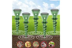 AQJBH Mole Repellent Solar Powered, Upgrade IPX7 Waterproof Gopher Vole Repellent for Lawn Garden Yard, Repellent Rat, Squirrel, Skunk, Mole, 5 Pack