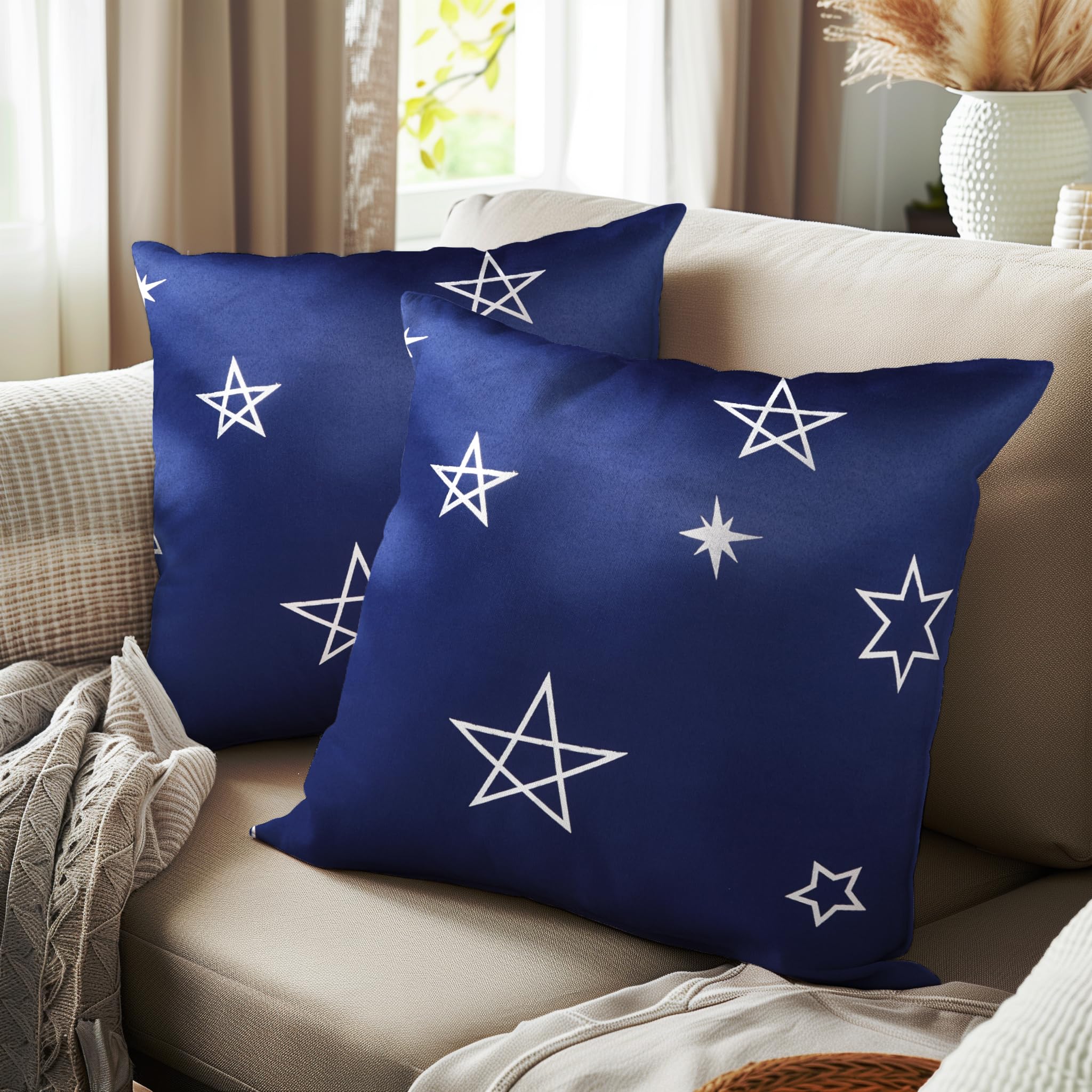 Encasa XO Cushion Covers (50x50 cm, 2pc set) I Star Navy I Silver Foil Print on Heavy Soft Satin I Machine Washable I Many sizes & colors