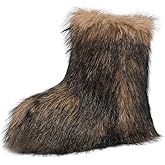 Pisumg Girls Fur Boots,Kids Warm Plush Lining Furry Winter Boots for Toddler,Cozy Fluffy Snow Boots
