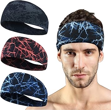 Amazon Lertree スポーツヘッドバンド スウェットバンド ワークアウトヘッドバンド メンズ レディース ウィッキングヘアバンド ヨガ ランニング バスケットボール テニス用 3個パック Lertree スポーツファングッズ