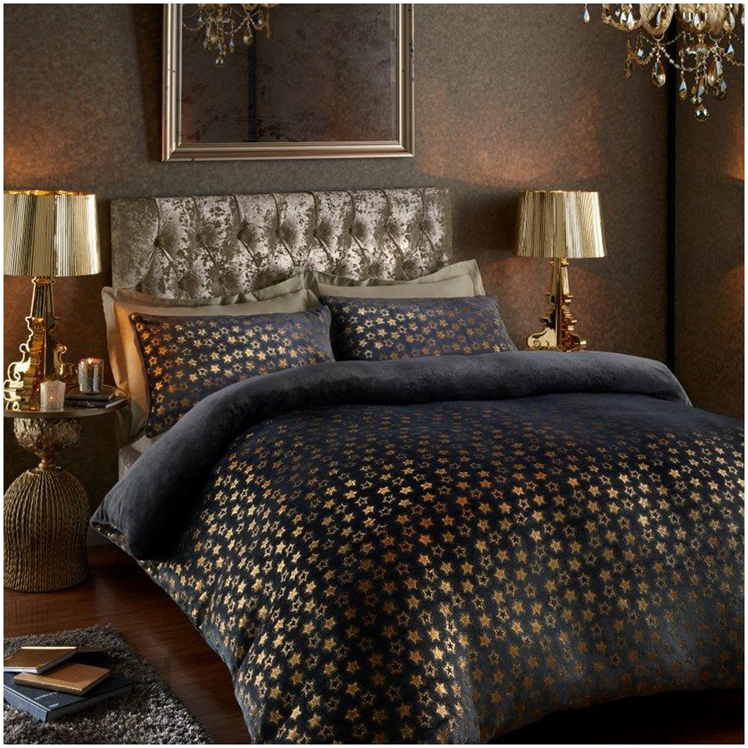 GC GAVENO CAVAILIA Teddy Fleece Cover, Fluffy Fitted Sheet, Warm Cozy Ultra Soft Bed, Polyester, Charcoal, King-Duvet Set