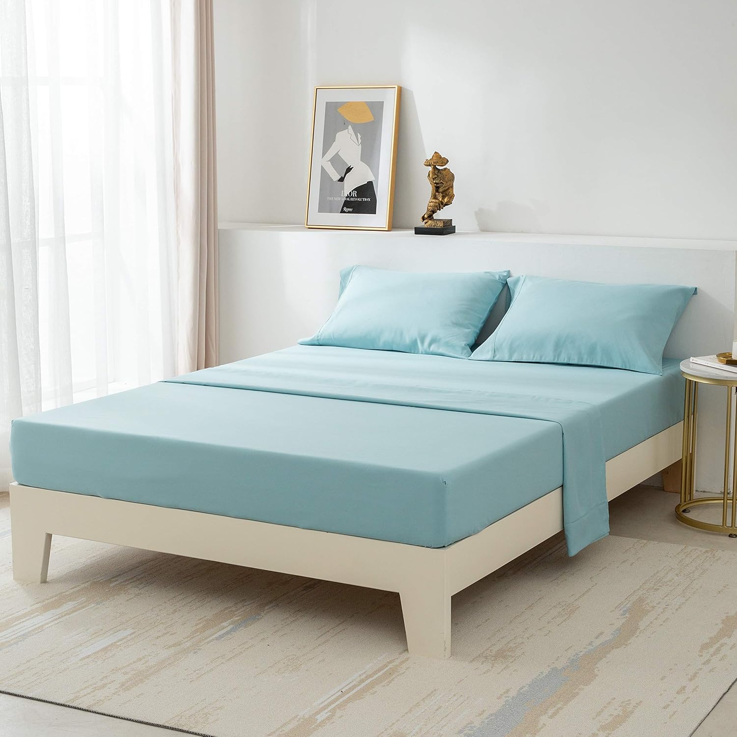 PY HOME & SPORTS Queen Bed Sheets Set 4 Piece 1800 Thread Count Blue Bed Sheets Queen Set with 16