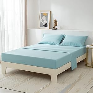 PY HOME & SPORTS Queen Bed Sheets Set 4 Piece 1800 Thread Count Blue Bed Sheets Queen Set with 16