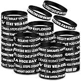 Luinabio Black Party Favor 50 Pcs Motivational Quote Bracelets Bulk Inspirational Silicone Rubber Wristbands Stretch Silicone Wristbands Gifts Thank You Gifts for Teacher Staff Adult Men Women