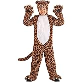 Kids Fuzzy Leopard Costume With Tail | Plush Spotted Animal Jumpsuit for Halloween & Pretend Play