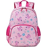 Ryushoyo Toddler Backpack for Girls,12.6" Mini Kids Dinosaur for Baby Girls, Small Toddler Bookbag with Chest Strap, Preschool & Daycare daypack for Kids of 1~6 Pink
