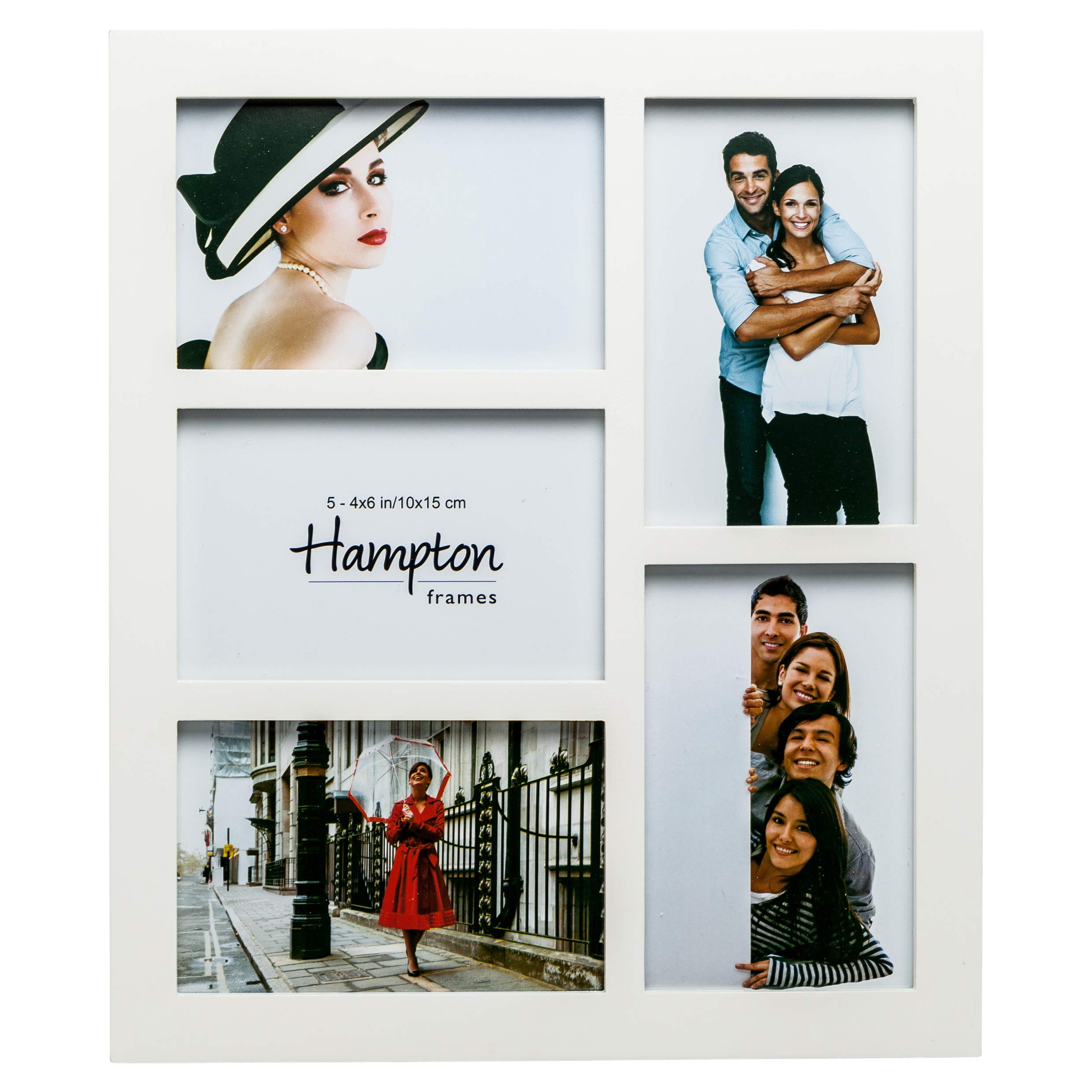 Hampton Frames, Multi Aperture Photo Frame GAL5APWHX, White, Engineered Wood, 5 x 4x6 Rectangular, Glass Front | Freestanding or Wall Mount | Display Multiple Pictures, Home Décor
