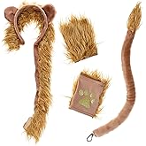 Toddmomy Lion Costume for Kids and Adults, Plush Lion Ears Headband Tail and Paw Mitts Set, Brown Animal Dress Up Accessories for Halloween Cosplay, Jungle Theme Party & School Play
