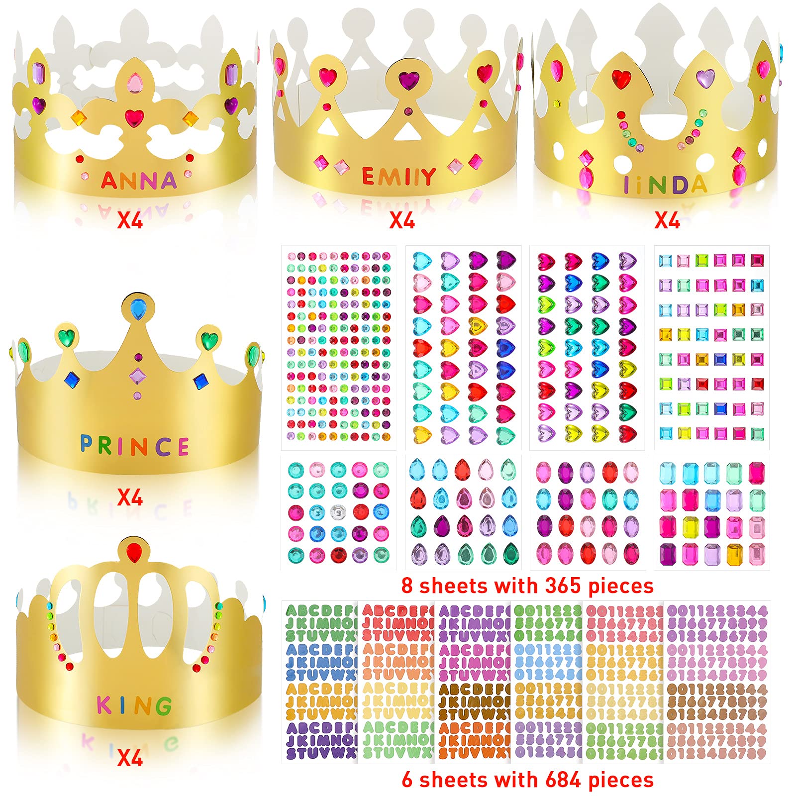 Paper Princess Prince Crowns for Kids Birthday Party Hats Gold for Boys Girls DIY Crown Supplies (Classic Style,34 Pieces)