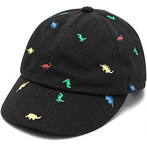 Hpegny Cotton Toddler Baseball Cap,Embroidered Dinosaur Adjustable Sun Hat | Soft breathable cotton, curved sun brim, inner s