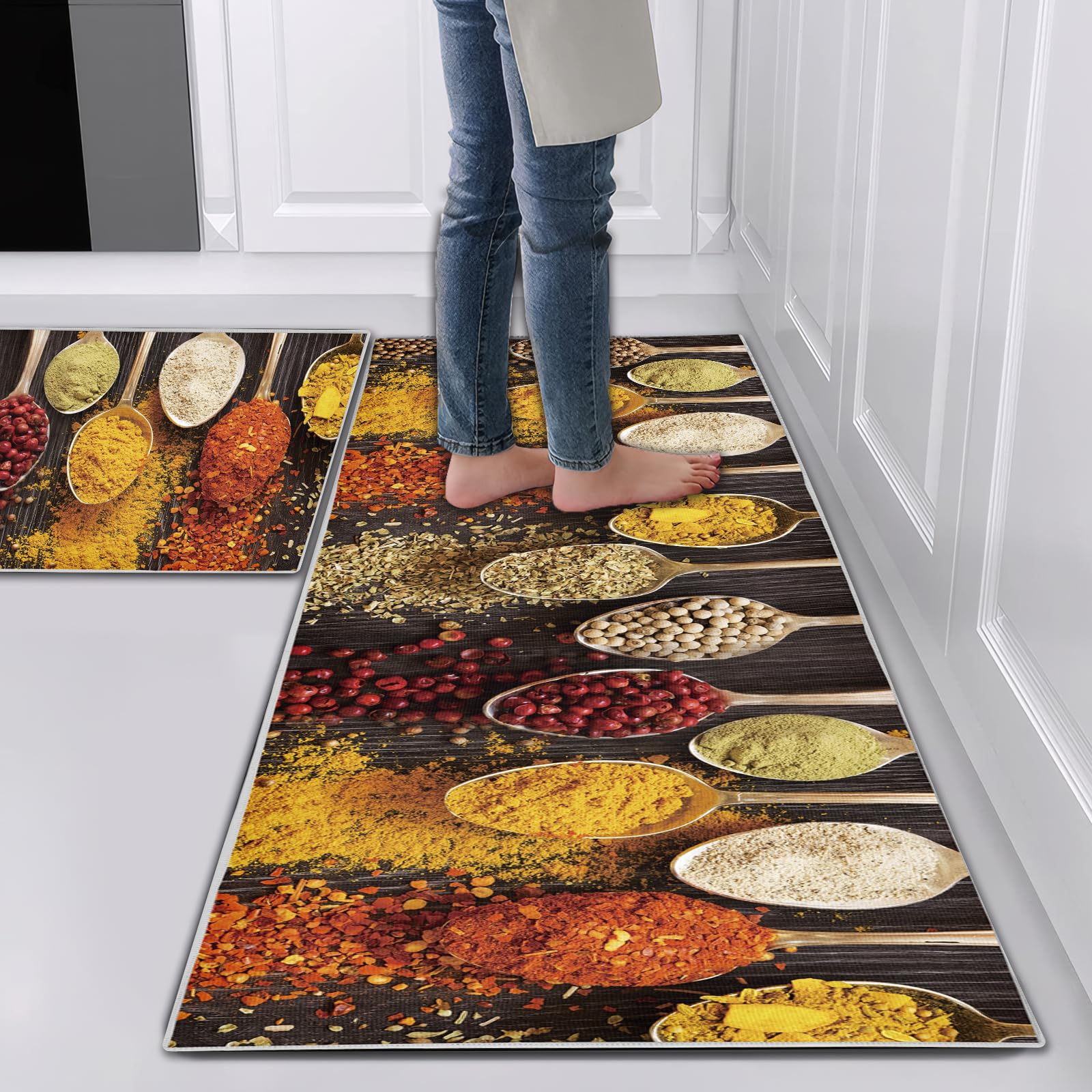 Hoimlm Kitchen Rug Set 2 Piece Non Slip and Anti Fatigue Kitchen Mat, Washable Mats and Rugs for kitchen,Hallway Runner Set, Dining Room, Entryway and Home Decoration Office