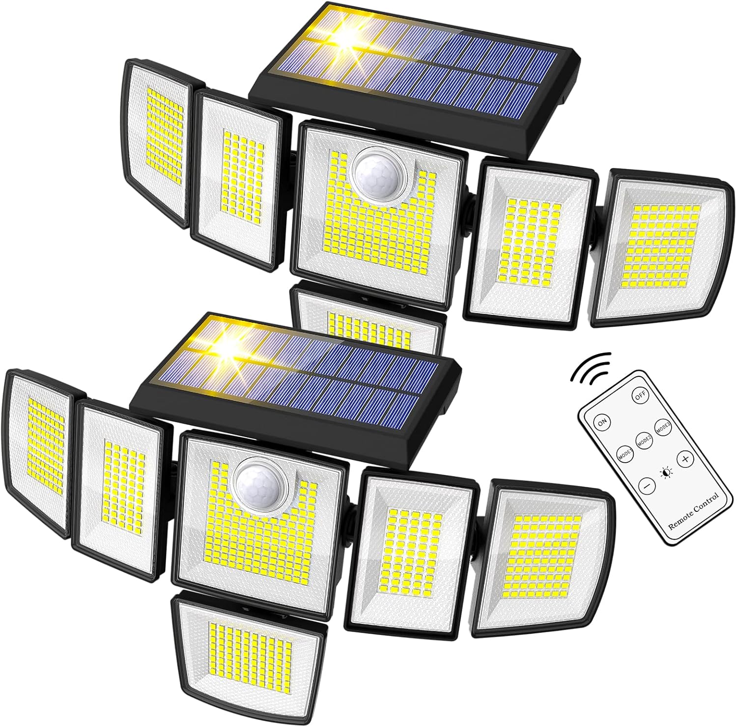 Lighting - SZPOWER Solar Outdoor Lights, 6 Heads Solar Powered Flood Lights, 4000LM LED Outdoor Motion Sensor Lights, 3 Adjustable Brightness, 360° Beam Angle, IP65 Waterproof, Remote Control(2 Packs)