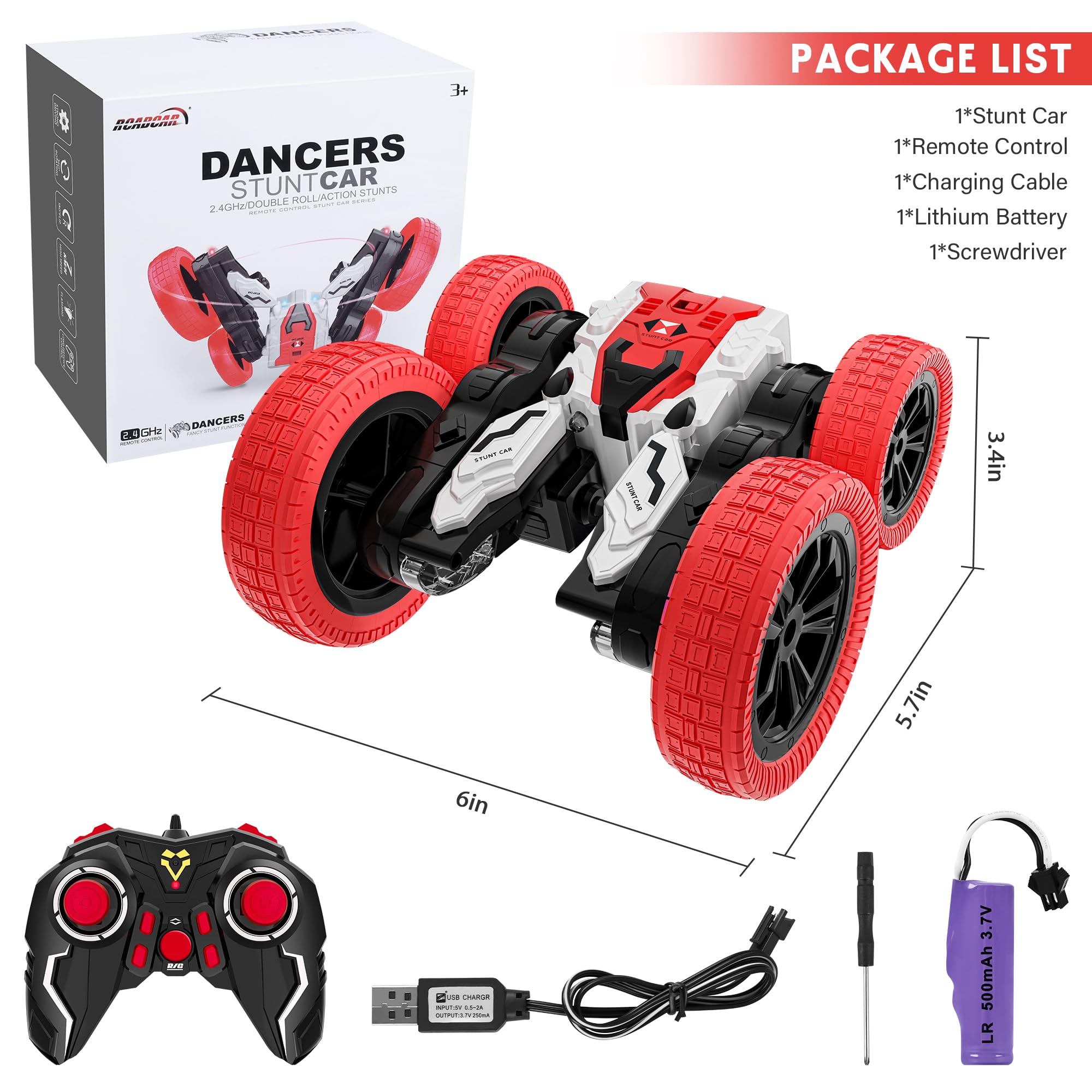 Double Sided RC Car, 4WD Off-Road Stunt Car with 360 Flips, 2.4Ghz Indoor/Outdoor All Terrain Rechargeable Electric Toy Car for Kids 3+