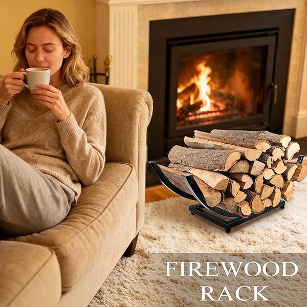 QIANG NI FIREPLACE WOOD HOLDER: 30 INCH FIREWOOD STORAGE SHELVES FOR YARD PATIO GARDEN – INDOOR CURVED LOG WOOD RACK FOR FIREWOOD