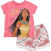 Disney Frozen Moana Princess Tiana Floral Peplum T-Shirt and French Terry Shorts Outfit Set Toddler to Big Kid