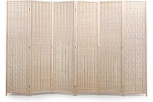 JAXPETY 6 Panel Room Divider 6ft Tall Folding Privacy Screen Freestanding Rustic and Natural Bamboo Room Partition for Home Office, Natural Color