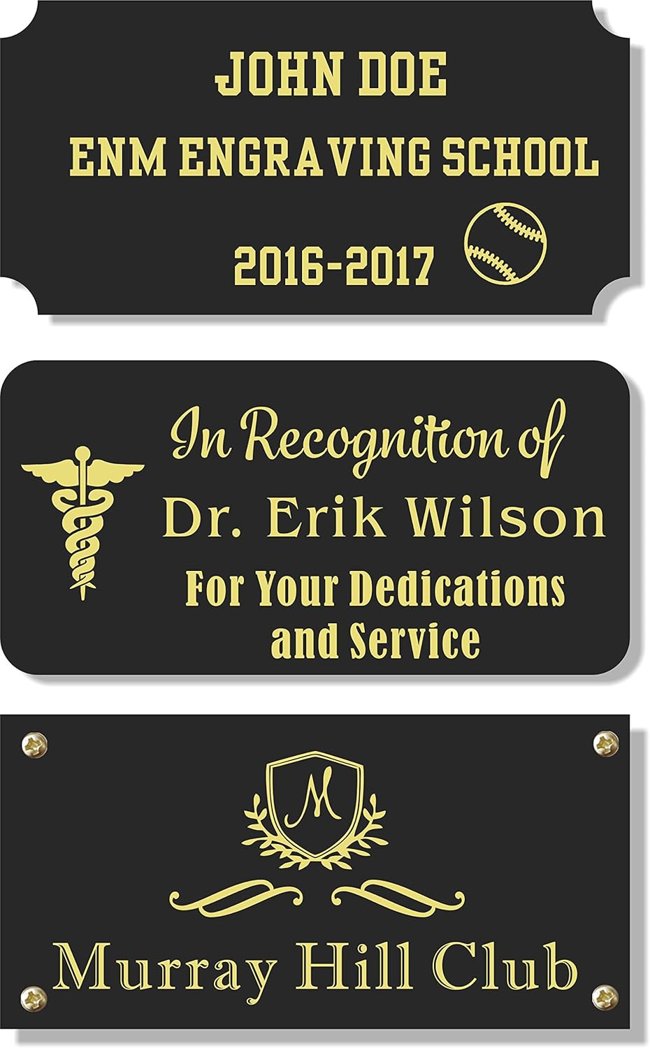 3" H x 6" W, Black Color Solid Brass Satin Name Plates, Personalized Custom Laser