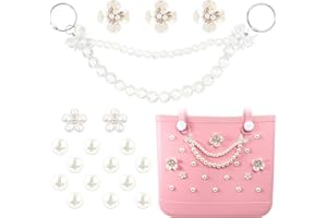 WYVAS Charms for Bogg Bag, Pearls Flowers & Pearls Bow Chain for Bogg Bag, Compatible with Simply Southern Beach Bag Totes Accessories Charms , Pearl Bag Insert for Beach Tote Bag Birthday Christmas Favors (18 Pcs)
