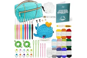 HIKIYOSE STUDIO Hikiyose Crochet Kit for Beginners Adults - Crochet Accessories with 12 Soft Crochet Yarn Set, 9 Hooks, Storage Bag, Blue Whale Video Tutorial - Easy Crochet Kit for Beginners Kids, Hobbies for Women