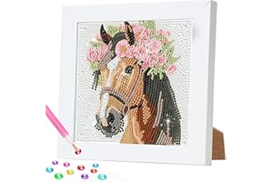 CEOVR Diamond Art Kits for Kids with Wooden Frame, Horse Diamond Painting Dots for kids ages 8-12, Crystal Gem Art Crafts Gif
