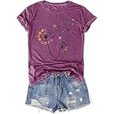 Womens Vintage Flowers T-Shirts Cute Floral Graphic Tees Wildflowers Cottagecore Tshirts Summer Casual Short Sleeve Tops