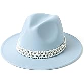 HUDANHUWEI Womens Wide Brim Fedora Hat with Pearl Band Lady Panama Hat