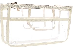 Vercord Translucent Purse Handbag Tote Pocketbook Bag Organizer Insert with Zipper Handle for Women Medium Beige