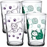 DOWN TO EARTH BASICS Vintage Puppy & Kitten Glasses – 7 oz Drinking Glassware Set of 4 – Retro Animal Tumbler Cups for Milk, Juice, Water – Cute Collectible Glass Set for Pet Lovers and Kids